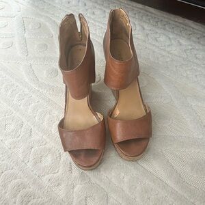 Nine West Brown Leather Wedge Sandals with Ankle Cuff